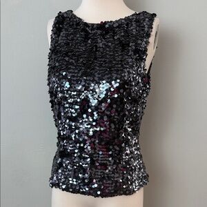 JS BOUTIQUE Black Gray Sequin Sleeveless Blouse ~ M
